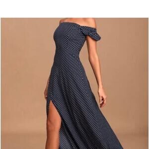 Lulu’s Navy Polka Dot Off-Shoulder Maxi Dress - Small
